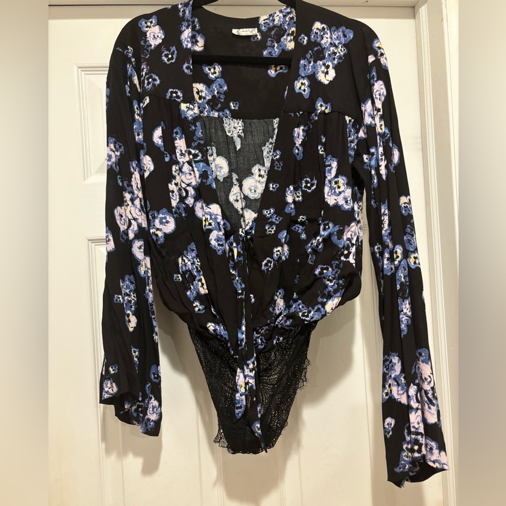 Free People Floral Front Tie Bodysuit